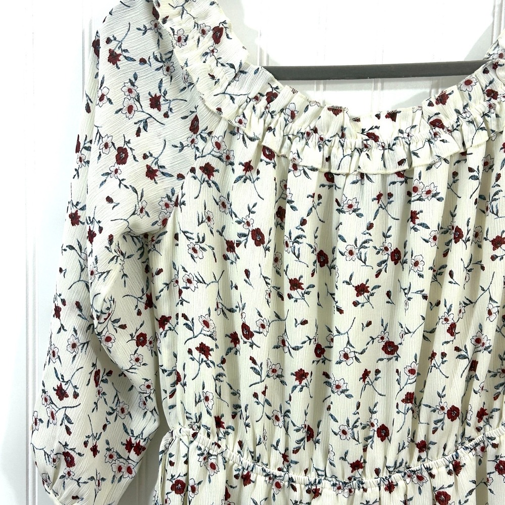Sugar Lips BOHO Dress Size M Cream Multi Peasant Flowy Tie Sleeve Off Shoulder - Picture 3 of 11